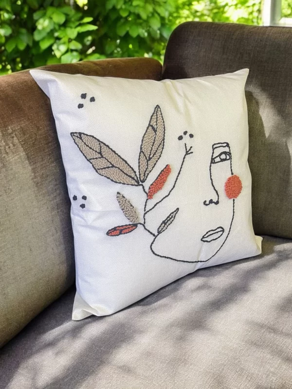 Hand-Tufted Abstract Face Embroidered Pillow - Image 2