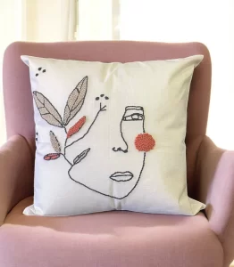 Hand-Tufted Abstract Face Embroidered Pillow