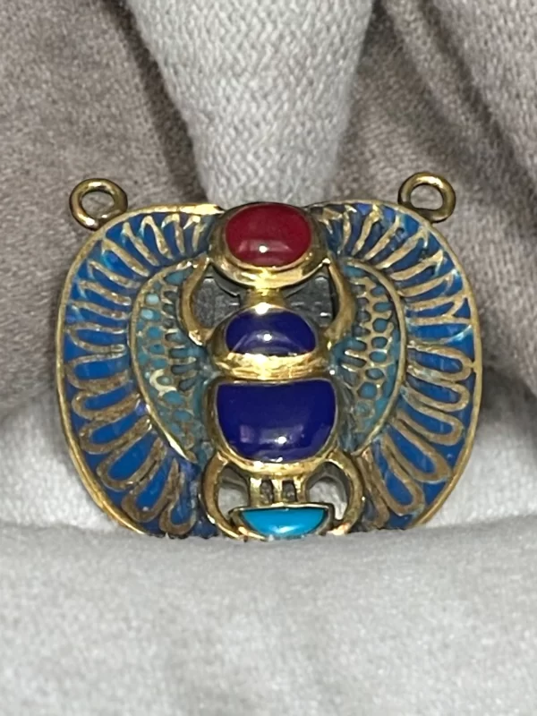 Gold Egyptian Scarab Blue Lapis Lazuli Pendant - Image 3