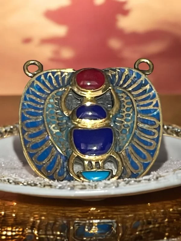 Gold Egyptian Scarab Blue Lapis Lazuli Pendant