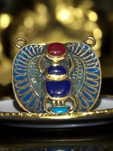 Gold Egyptian Scarab Blue Lapis Lazuli Pendant