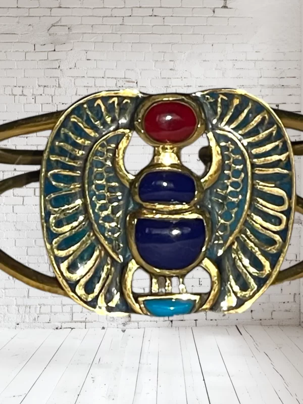 Ancient Egyptian Scarab Cuff Bracelet with Red, Blue & Turquoise Stones - Image 2