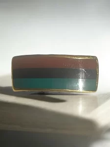 Vintage-Inspired Onyx, Carnelian, and Green Agate Striped Brass Ring