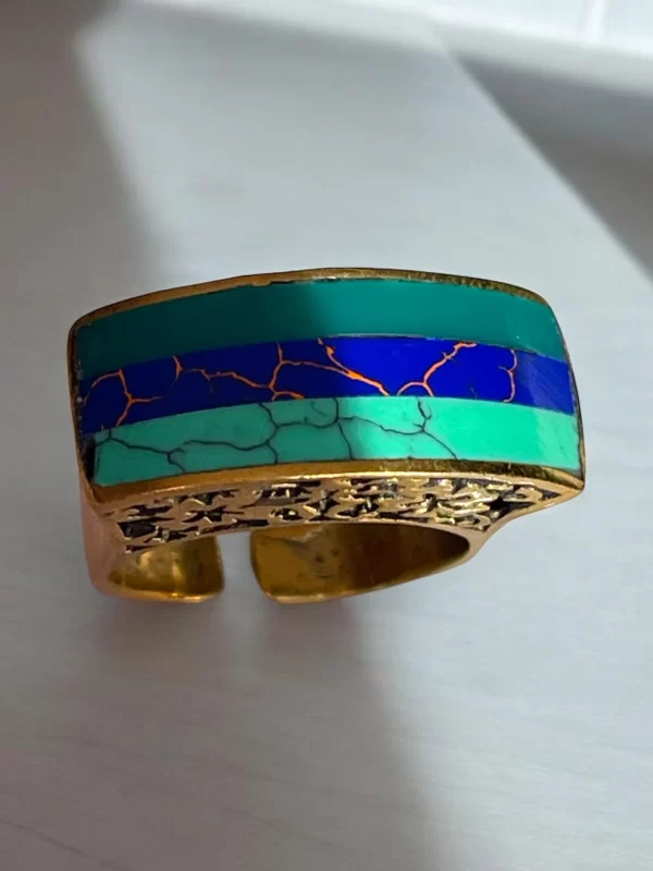 Vibrant Inlay Ring with Turquoise, Lapis Lazuli, and Green Agate - Image 3