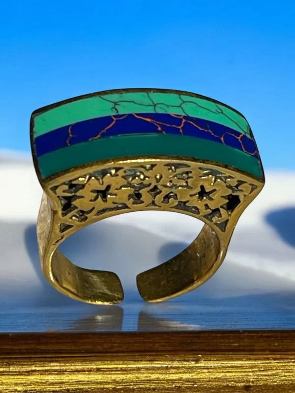 Vibrant Inlay Ring with Turquoise, Lapis Lazuli, and Green Agate - Image 5