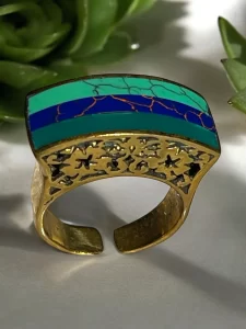 Vibrant Inlay Ring with Turquoise, Lapis Lazuli, and Green Agate