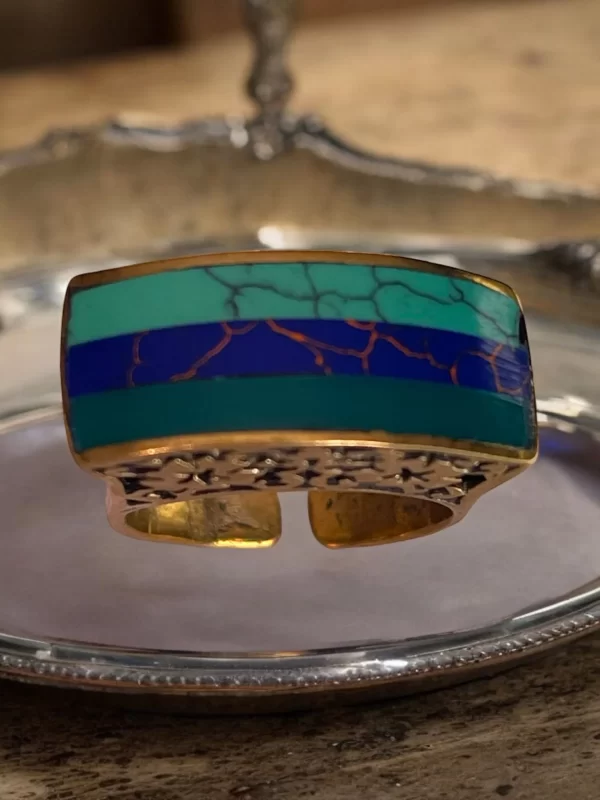 Vibrant Inlay Ring with Turquoise, Lapis Lazuli, and Green Agate - Image 4