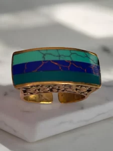Vibrant Inlay Ring with Turquoise, Lapis Lazuli, and Green Agate
