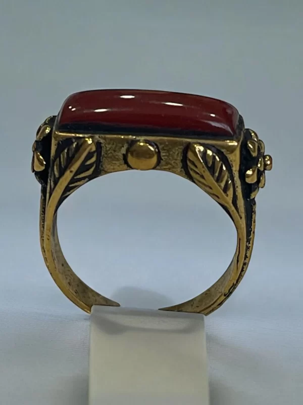 Regal Carnelian Stone Brass Ring with Floral Engravings - Image 6