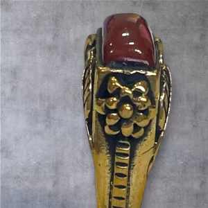 Regal Carnelian Stone Brass Ring with Floral Engravings