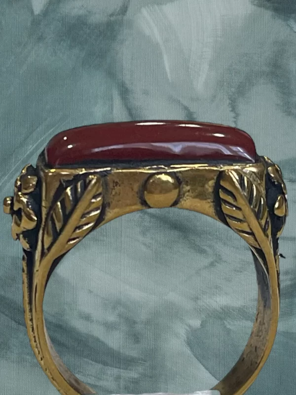 Regal Carnelian Stone Brass Ring with Floral Engravings - Image 5
