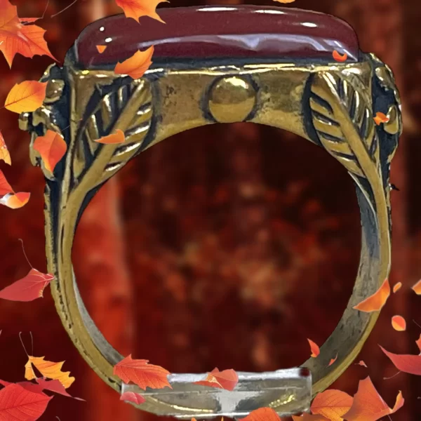 Regal Carnelian Stone Brass Ring with Floral Engravings - Image 3