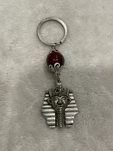 Ancient Egyptian Pharaoh Keychain with Maroon Bead Accent