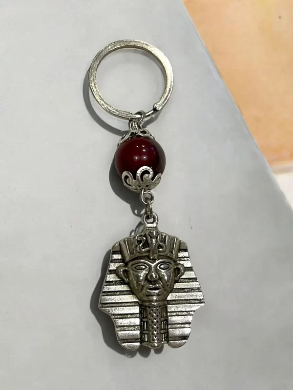 Ancient Egyptian Pharaoh Keychain with Maroon Bead Accent - Image 2