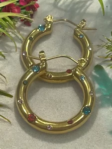 Rainbow Gemstone Hoop Earrings
