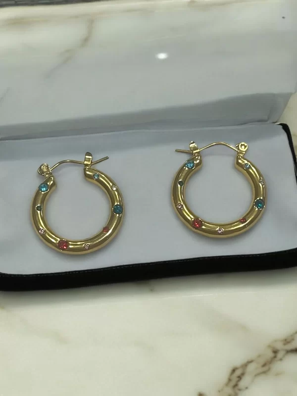 Rainbow Gemstone Hoop Earrings - Image 3