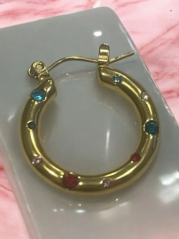Rainbow Gemstone Hoop Earrings - Image 2