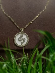 Mother of Pearl Snake Charm Necklace – Dainty CZ Snake Medallion Pendant Necklace