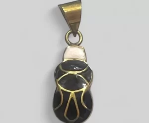 Black Scarab Pendant with Gold Accents - Egyptian Symbol of Transformation