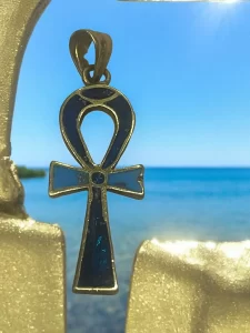 Egyptian Ankh Pendant with Blue Enamel – Symbol of Life and Immortality