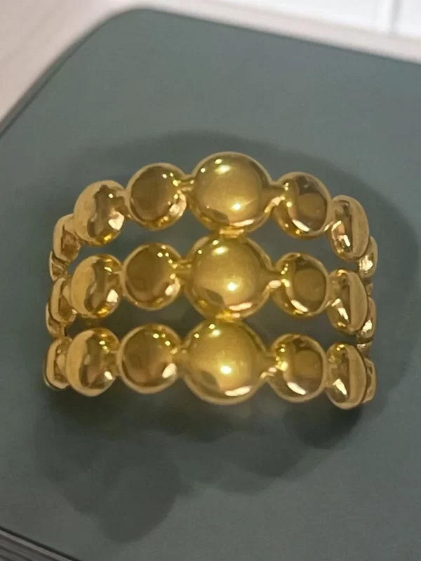 Triple-Band Gold-Tone Beaded Statement Ring