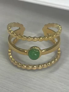 Double-Band Green Stone Gold Ring