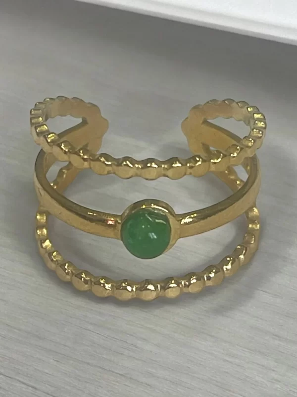 Double-Band Green Stone Gold Ring