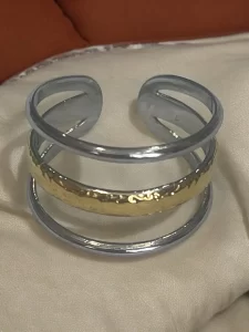 Dual-Tone Adjustable Cuff Ring with Hammered Gold Detail