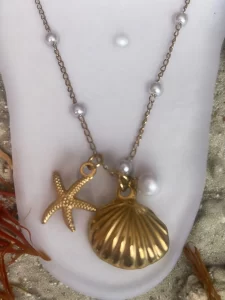 Ocean Charm Necklace with Shell, Starfish, and Pearl Accents