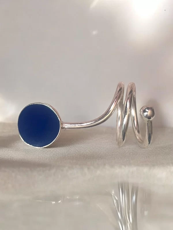 Bold Spiral Adjustable Ring with Dark Blue Accent - Image 3