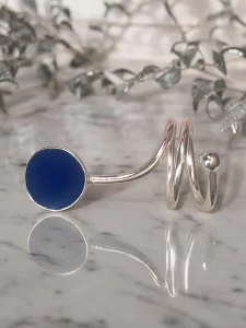Bold Spiral Adjustable Ring with Dark Blue Accent