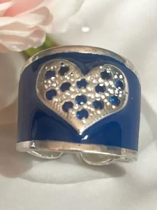 Bold Heart Motif Wide Band Ring with Blue Enamel