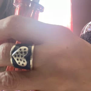 Bold Heart Motif Wide Band Ring with Blue Enamel