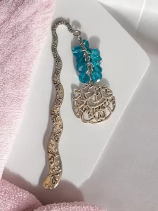 Handmade Silver Bookmark with Islamic Charm and Crystals