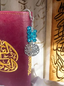 Handmade Silver Bookmark with Islamic Charm and Crystals