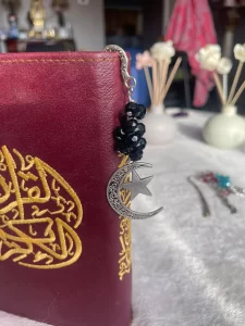 Crescent Moon and Star Silver Bookmark with Crystal Stones