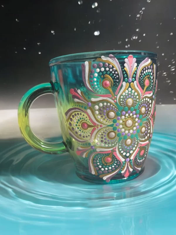 Hand-Painted Teal Mandala Mug – Vibrant Floral Design - Image 5