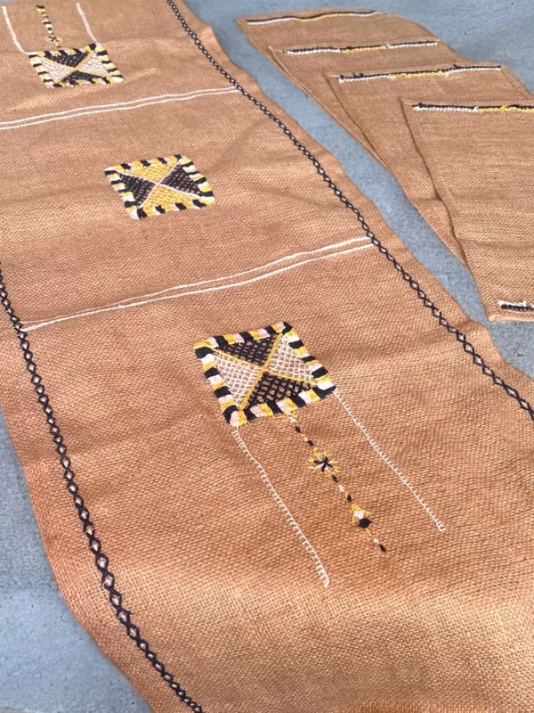 Siwa Hand-Embroidered Burlap Table Runner and Placemat Set
