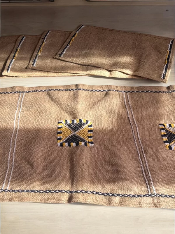 Siwa Hand-Embroidered Burlap Table Runner and Placemat Set - Image 2