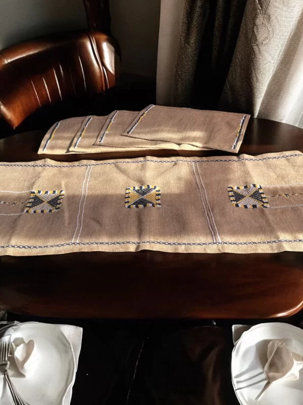 Siwa Hand-Embroidered Burlap Table Runner and Placemat Set - Image 5