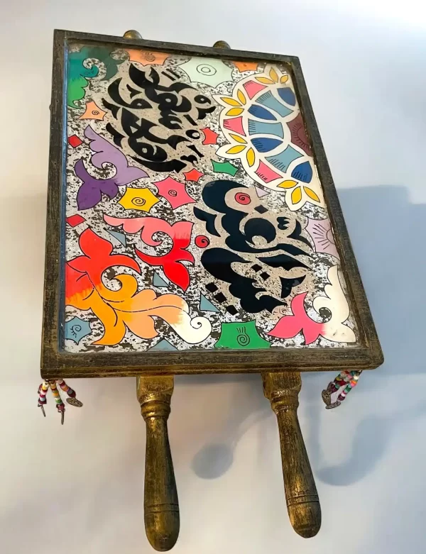 "Beit El Ezz" Ahlan we Sahlan Arabic Handmade Wooden Glass Tray – Calligraphy Art - Image 2