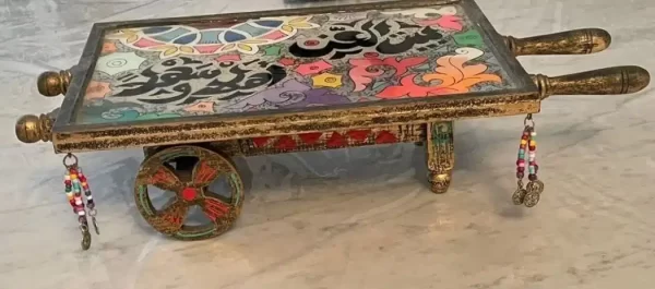 "Beit El Ezz" Ahlan we Sahlan Arabic Handmade Wooden Glass Tray – Calligraphy Art - Image 6
