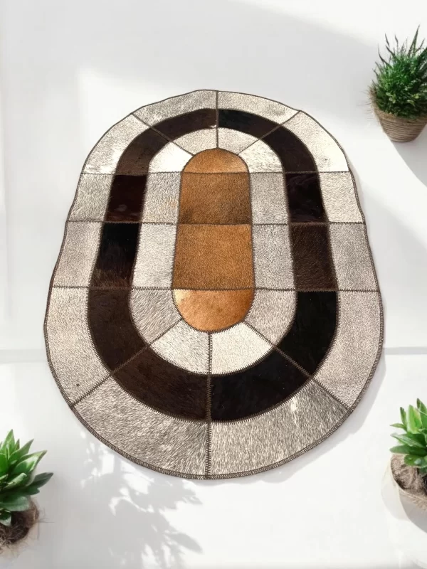 Handmade Cowhide Patchwork Small Accent Rug & Table Runner - Image 5