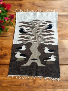 Vintage Egyptian Kilim – Handwoven Wool Tree of Life Tapestry with Birds (2.25ft x 3.5ft)