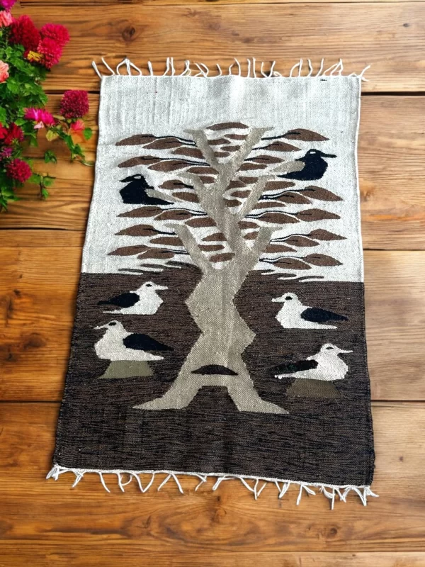 Vintage Egyptian Kilim – Handwoven Wool Tree of Life Tapestry with Birds (2.25ft x 3.5ft) - Image 2
