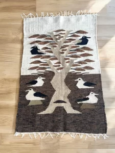 Vintage Egyptian Kilim – Handwoven Wool Tree of Life Tapestry with Birds (2.25ft x 3.5ft)