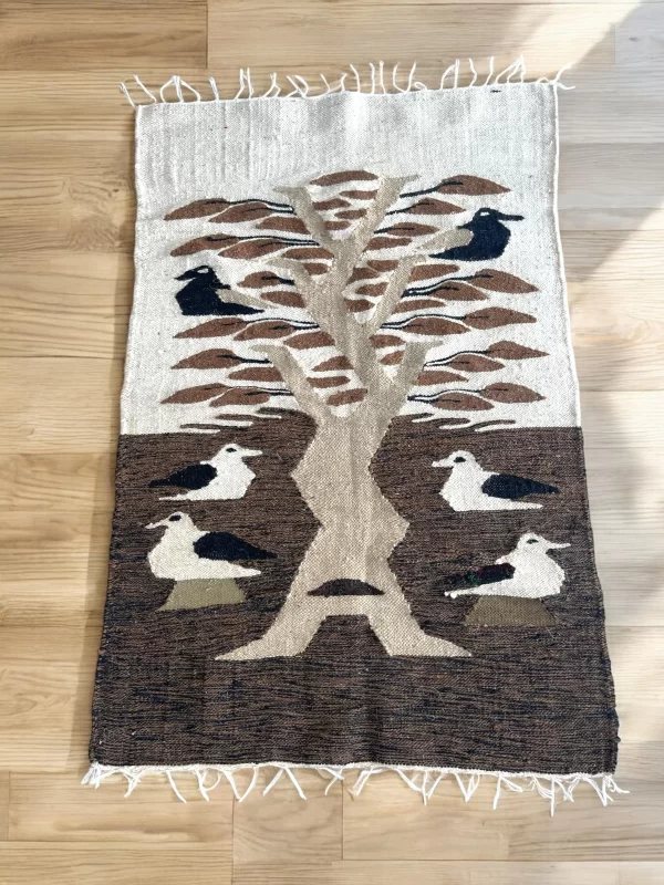 Vintage Egyptian Kilim – Handwoven Wool Tree of Life Tapestry with Birds (2.25ft x 3.5ft)