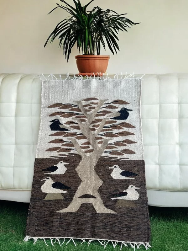 Vintage Egyptian Kilim – Handwoven Wool Tree of Life Tapestry with Birds (2.25ft x 3.5ft) - Image 3