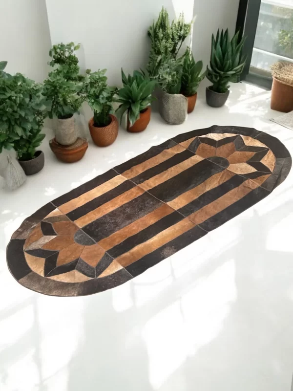 Brown & Black Cowhide Patchwork Rug – 6FT x 3FT Handmade Leather Carpet - Image 5