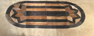 Brown & Black Cowhide Patchwork Rug – 6FT x 3FT Handmade Leather Carpet